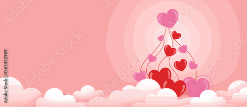 Love hearts in clouds, cute romantic background. Valentine's day card design, love concept.
