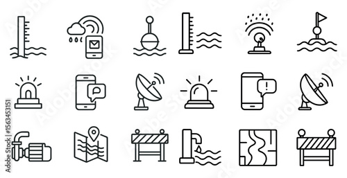 Set of icons for various devices and objects, including a cell phone, a map, a stop sign, and a weather station