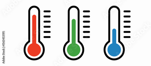 Thermometers showing temperatures: red hot, green moderate, blue cold