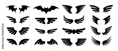 Set of black wings vector collection, angel wings, devil wings, bat wings illustration