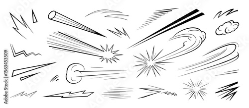 Speed line vector effects collection: Comic book speed, cartoon effect, motion lines, burst effect