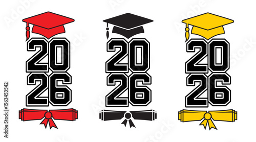 Class of 2026 Graduation Design with Cap and Diploma in Red Black and Gold