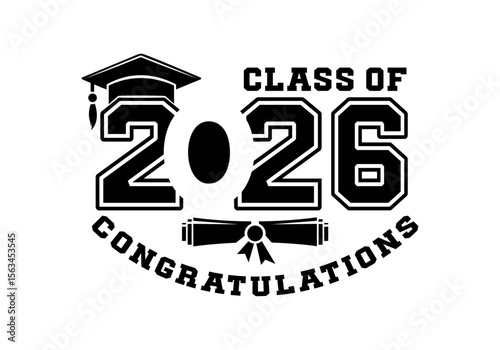 Class of 2026 Graduation Design with Cap Diploma and Congratulations Text