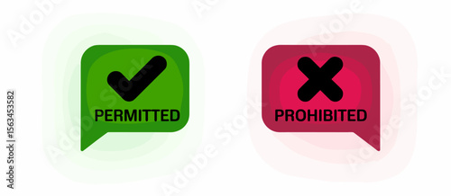 Permitted and prohibited signs with checkmark and cross, approval and disapproval concept