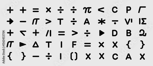 Mathematical symbols pattern: plus, equal, divide, pi, letters, simple, black on light background