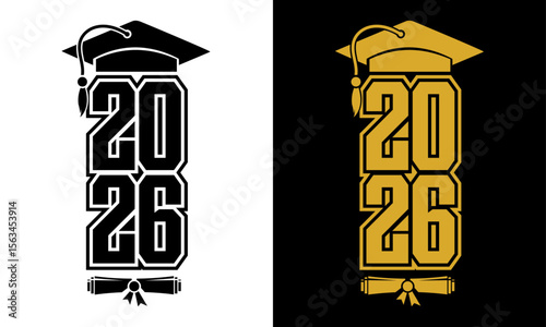 Class of 2026 Graduation Design with Bold Numbers Cap and Diploma