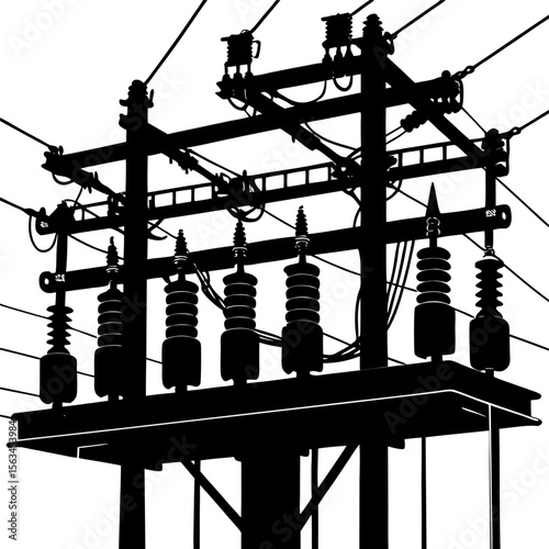 Electricity Transformer Silhouette Vector | High Voltage Power Equipment on Transparent Background