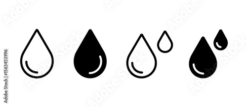 Water drop icons, clear and filled, water symbol, liquid, drip, rain, nature, clean, hygiene, shape