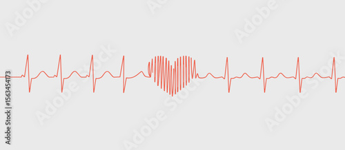 Heartbeat heart rhythm cardiogram line illustration concept. Healthcare, medical, pulse, lifeline, diagnosis, wave, abstract, design, wellness