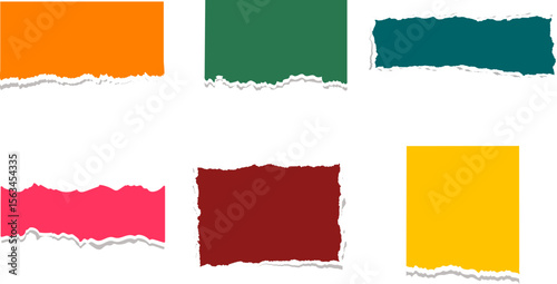 set of colorful ripped or torn papers,collage effect, notebook page