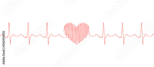 Heartbeat rhythm line with heart shape for medical health, pulse trace, ekg diagram