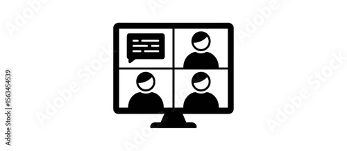Online meeting on computer screen with four people, video conference, communication, webinar
