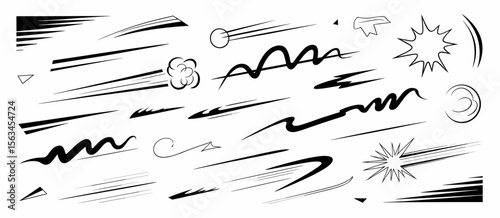 Comic speed lines set, vector illustration cartoon motion effects, action movement graphics