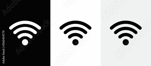Wireless network signal icon illustration on black, white, gray background