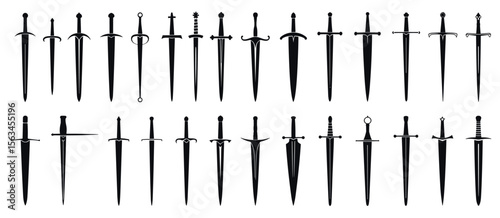 Swords collection, medieval weapons, blades set, fantasy concept, sharp, warrior equipment