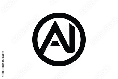 A black and white logo featuring the letters a and j inside of a circle