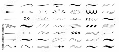 Set of handwritten underlines, scribble and decorative line design elements for emphasis