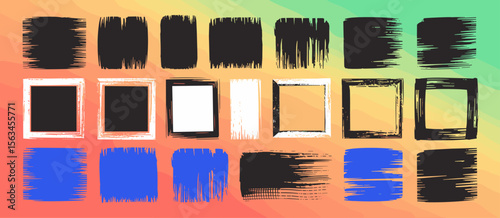 Grunge brush strokes, frames set, design elements, abstract paint brushes, shapes