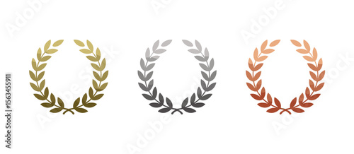 Gold, silver, bronze laurel wreath awards for achievements, competition, and success