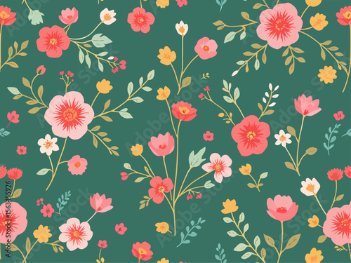 Vintage pink floral seamless pattern with roses and leaves for textile and wallpaper design