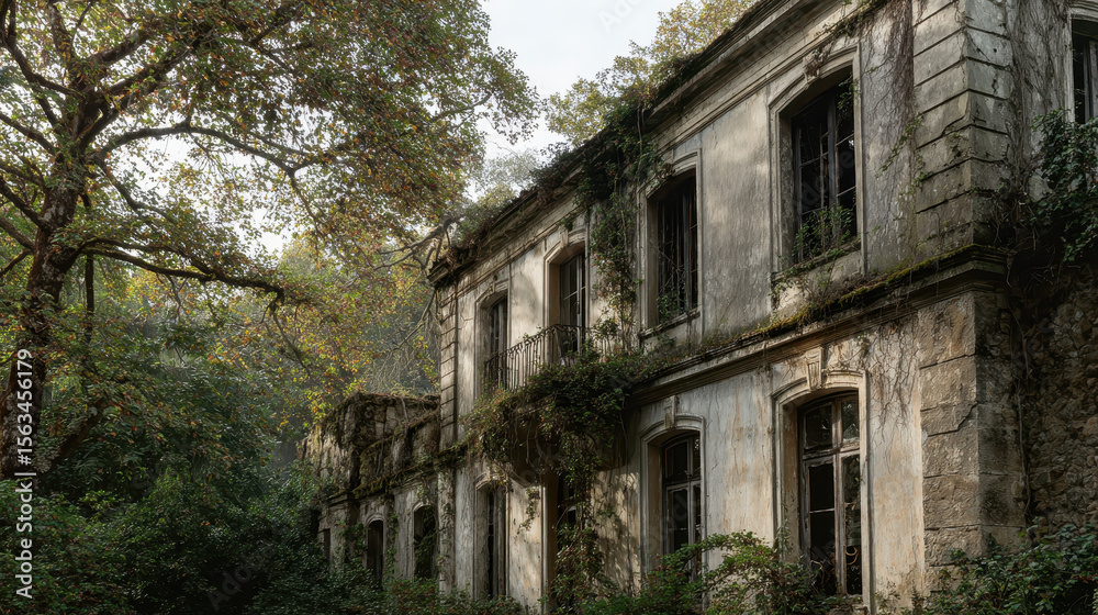 Fototapeta premium Decaying villa overgrown with trees