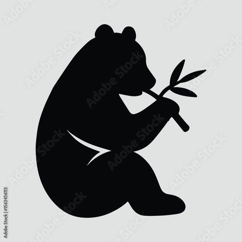 Silhouette panda eating bamboo leaves a cute animal vector illustration