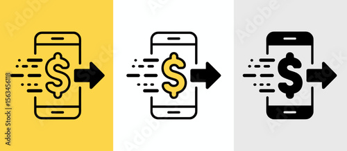Mobile money transfer icon, smartphone money send, financial transaction, online payment