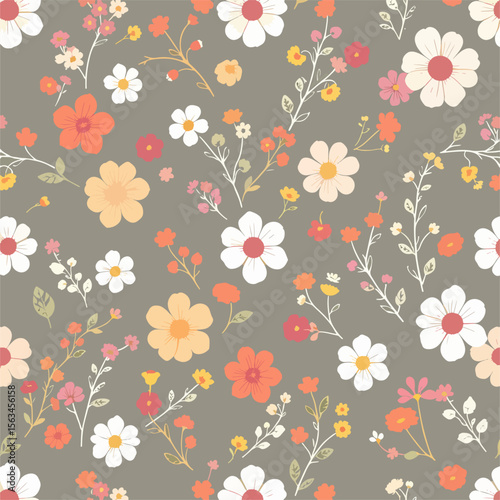 Floral seamless pattern set, trendy graphic digital papers with botanical elements, flowers, leaves for your design. Hand drawn collection. Vector illustration