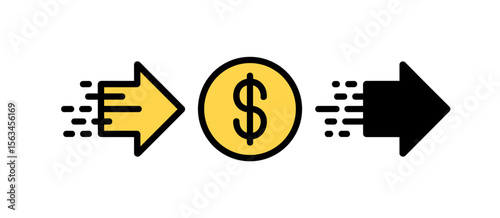 Fast money transfer, arrow, payment, finance, dollar, transaction, vector, speed, icon