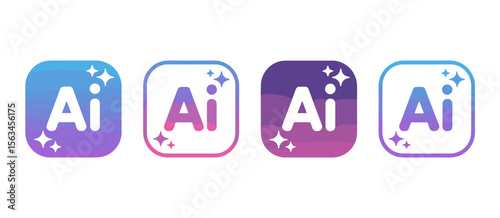 Four artificial intelligence gradient logo concepts, modern technology innovation, creative design