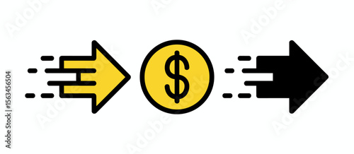 Money transfer concept, arrow, dollar coin, sending, receiving, financial transaction