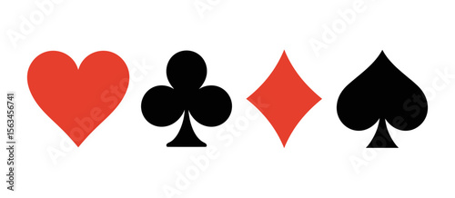 Card Suits: Heart, Club, Diamond, Spade. Gambling, Game, Luck, Symbol, Playing Cards.