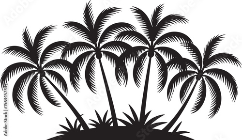  Tropical Palm Trees Beach Silhouette Vector