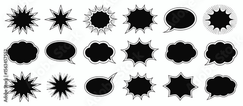 Black and white speech bubbles set for comics and dialogs, conversation elements