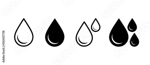 Water drop icons, liquid shapes, condensation, rain drops, droplet, fluid, abstract
