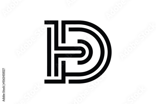 A black and white logo featuring a stylized letter d with line segments