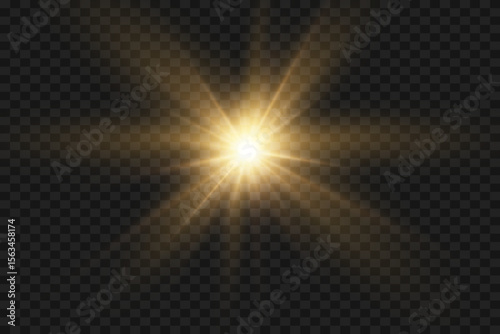 Star light effect with sun glare. Golden sparkles dust. Vector illustration.EPS 10.