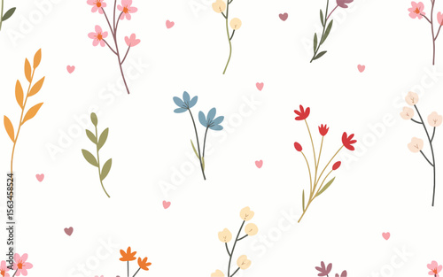 Cute gentle artistic hand drawn flower pattern spring summer time romantic ditsy. Bouquet colorful painterly elements decoration valentine image flower invite wreath birthday garland paper leaf backgr