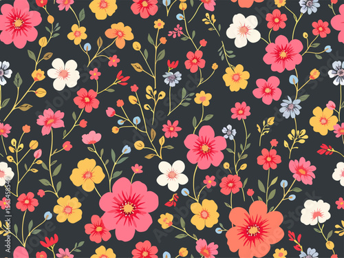 Cute gentle artistic hand drawn flower pattern spring summer time romantic ditsy. Bouquet colorful painterly elements decoration valentine image flower invite wreath birthday garland paper leaf backgr
