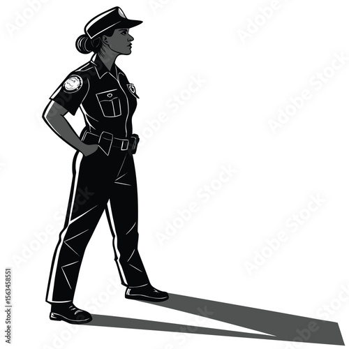 Powerful Female Police Officer Silhouette: A Vector Illustration