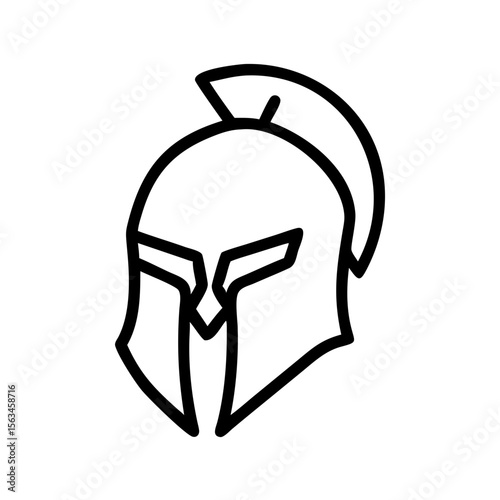 Spartan Helmet Illustration: A bold black and white graphic captures a classic Spartan helmet, a symbol of ancient valor and strength, standing out against the emptiness.