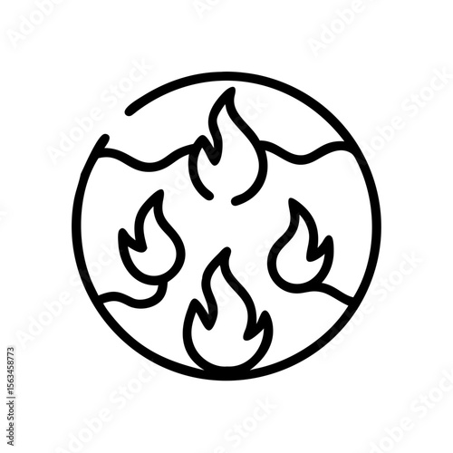 Fiery Symbol: An illustrative symbol of flames, burning brightly within a circular frame. Depicting a sense of energy, transformation, and passion. 