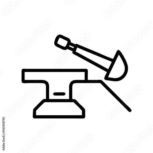 Forge of Industry: A minimalist outline of blacksmithing tools against a backdrop of industry, showing the anvil and hammer in a photorealistic industrial scene.