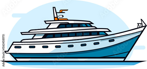 Blue Yacht Floating on Water Illustration