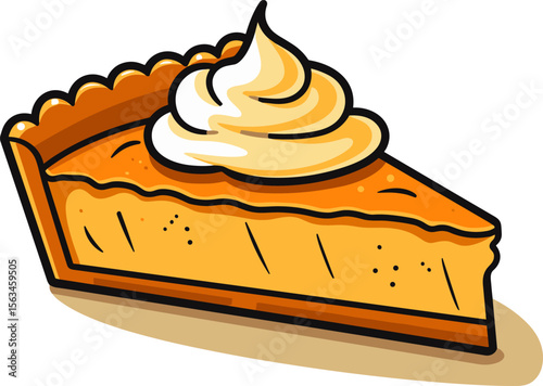 Delicious Pumpkin Pie Slice with Cream Topping Illustration
