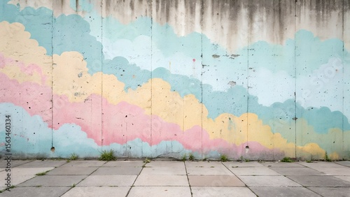 faded pastel spray paint on rough concrete wall
