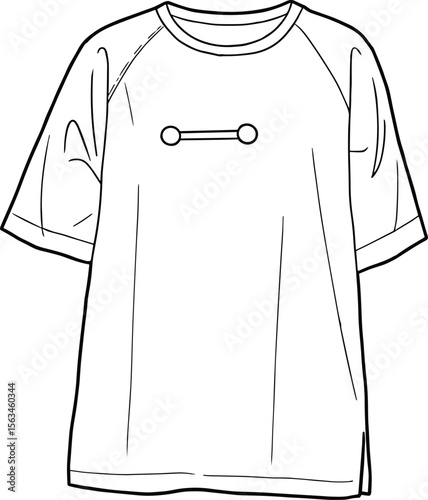 Short sleeve oversized T-shirt fashion CAD flat sketch, vector template for garment design, apparel mockup, streetwear clothing illustration
