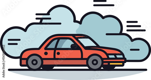 Red Car with Clouds Illustration - Transportation Icon
