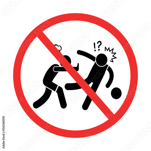 prohibition sign with two people fighting, symbolizing no violence or rough play, ideal for sports or public safety signage