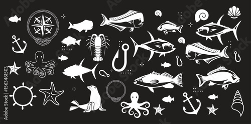 Fish icons set. Flat collection of fish vector icons for web isolated on white background